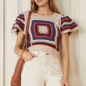 SEA New York - Striped Multi-Color Crocheted Top XS